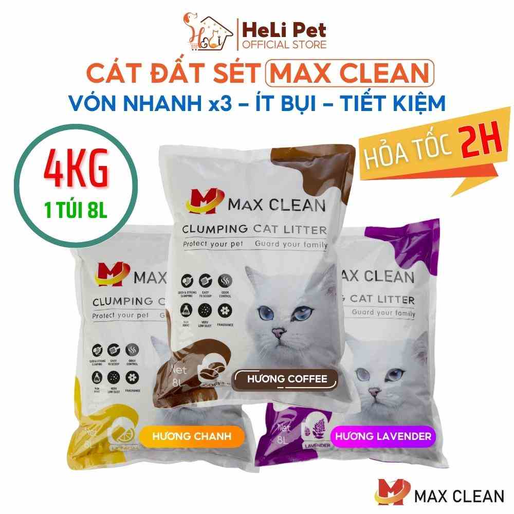 Cát Vệ Sinh Cho Mèo Max Clean 4Kg Vón Cực Nhanh, Rất Ít Bụi Dùng Cho Máy Vệ Sinh và Khay Vệ Sinh