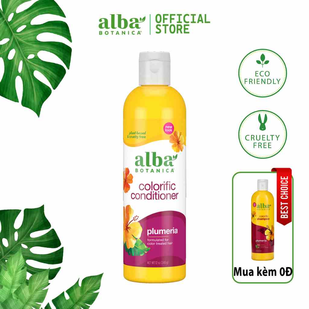 [Mã BMLTB35 giảm đến 35K đơn 99K] Dầu xả cho tóc nhuộm hương hoa sứ ALBA BOTANICA COLORIFIC CONDITIONER PLUMERIA 340g