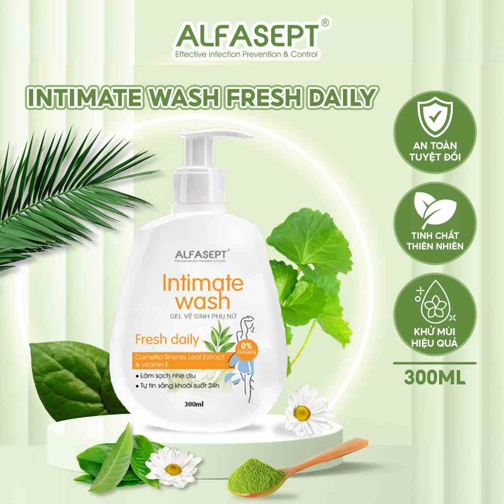 Dung dịch vệ sinh  nữ ALFASEPT Intimate wash - Fresh Daily Chiết xuất trà xanh, dịu nhẹ tươi mát cho vùng nhạy cảm