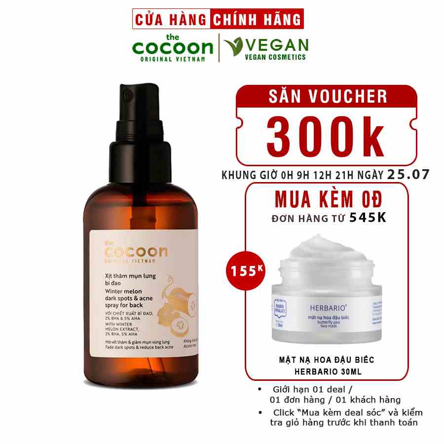 Xịt thâm mụn lưng bí đao cocoon 140ml Thuần Chay