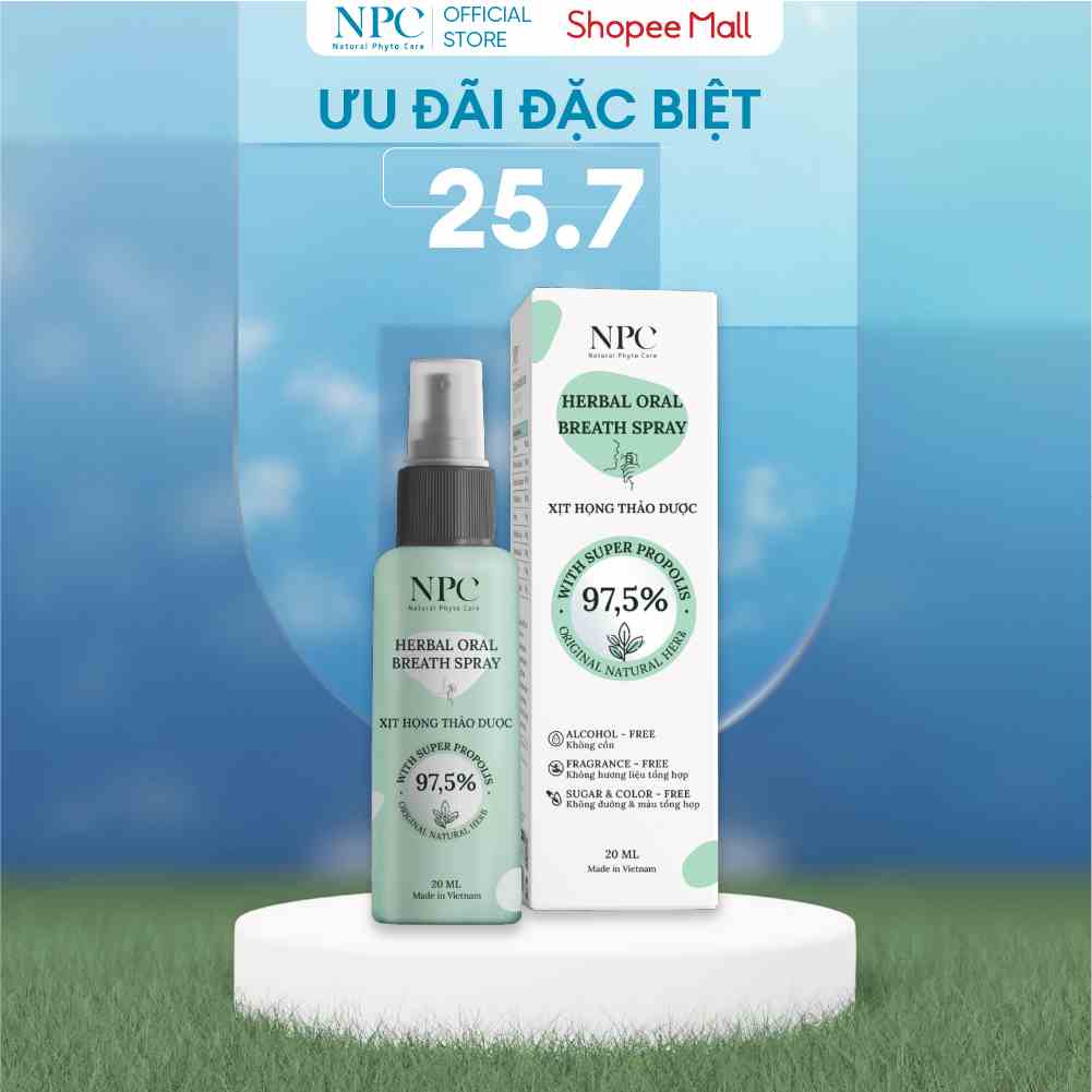 [Mã BMTTC60K giảm đến 60K đơn 50K] Xịt họng thơm miệng NPC chai 20ml giảm đau nhanh, ngừa viêm họng