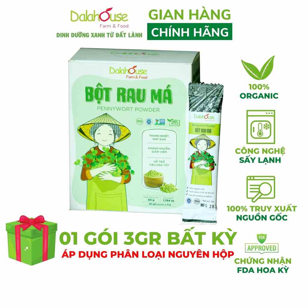 Bột rau má nguyên chất Dalahouse công nghệ sấy lạnh tiêu chuẩn châu Âu hộp 60gr