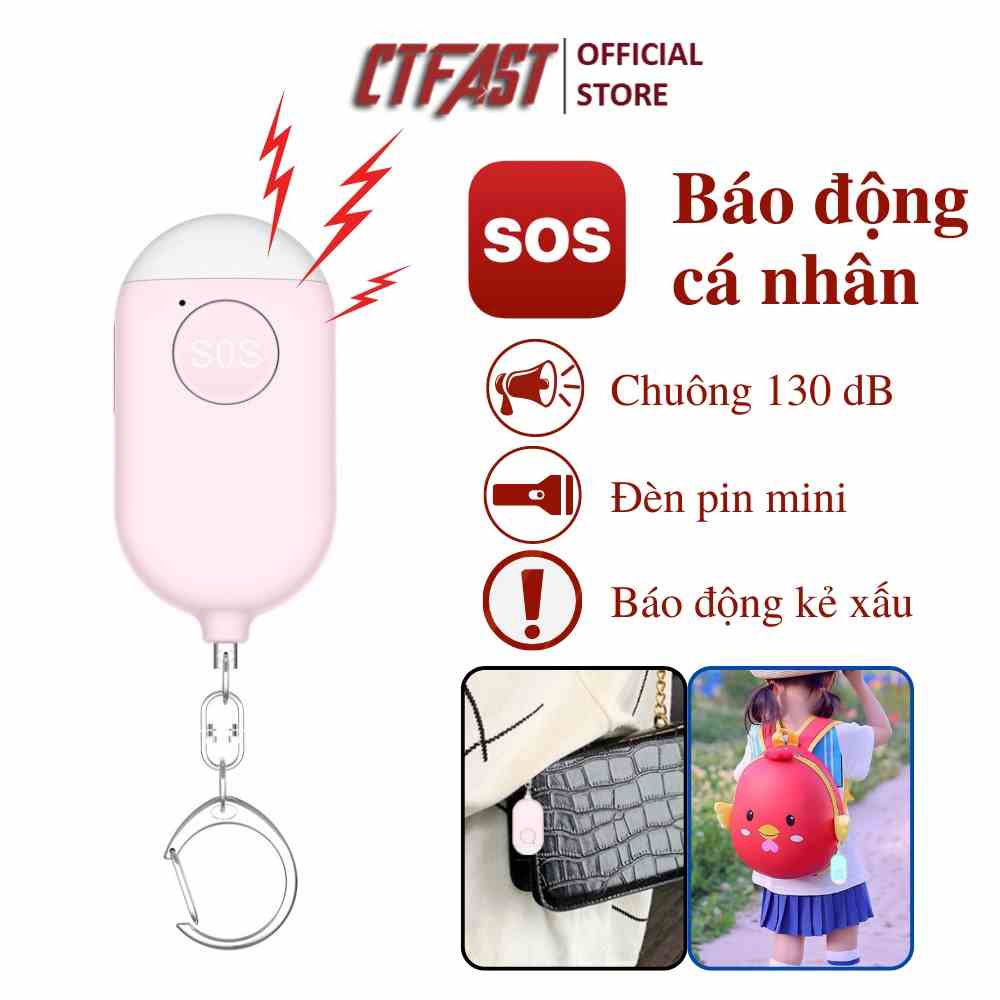 Thiết bị báo động cá nhân phòng thân CTFAST B300 kèm đèn pin mini tích hợp, thiết kế móc khóa nhỏ gọn tiện dụng