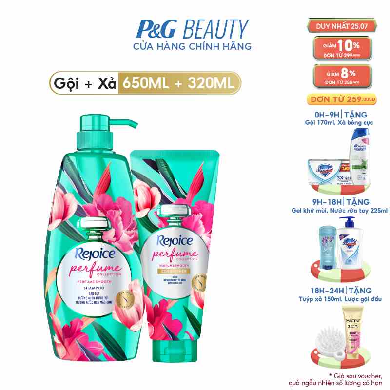 Combo dầu gội Rejoice 650ml & dầu xả rejoice hoa mẫu đơn 320ml