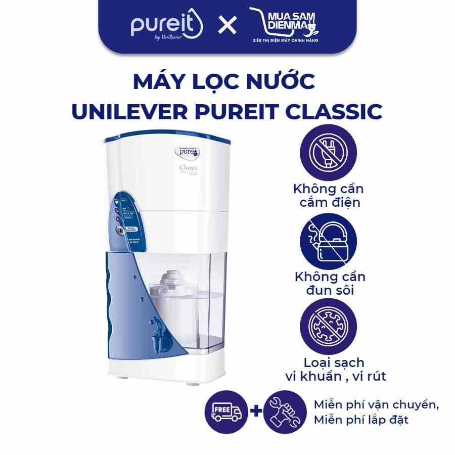 Bình Máy lọc nước sạch uống Unilever Pureit Classic 9 lít không cần dùng điện cắm điện - Hàng chính hãng