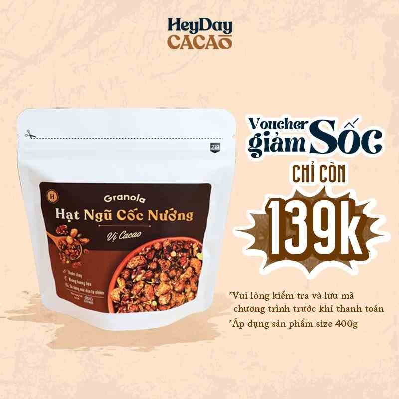 Granola nướng giòn tan,Vị Cacao - Túi 150g/400g, Dùng mật dừa nước, 0 trái cây sấy - Hạt ngũ cốc giảm cân- Heyday