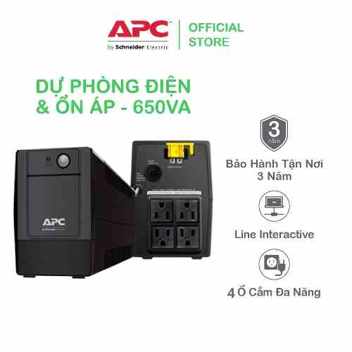 [FREESHIP] Bộ lưu điện APC by Schneider Electric Back-UPS 650VA 230V & ổn áp BVX650I-VN