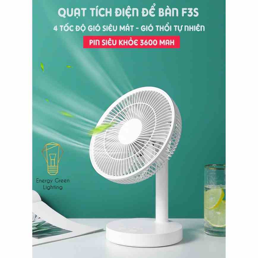 Quạt Tích Điện Để Bàn Energy Green Lighting F3S - 4 Tốc Độ Gió - Pin 3600mAh Siêu Khỏe - Thời Gian Sử Dụng Lên Đến 8 Giờ