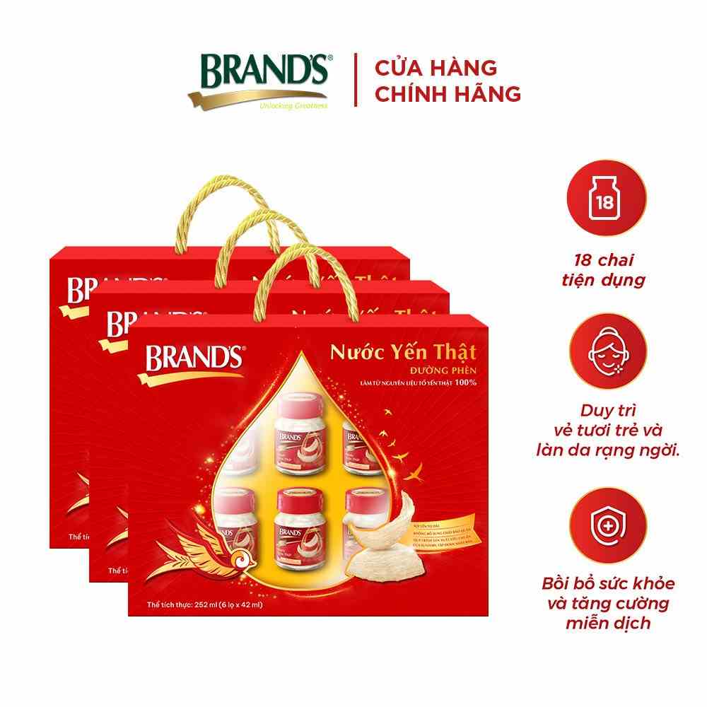 [Mã BMLTB200 giảm đến 100K đơn 499K] Combo 3 Hộp quà nước yến BRANDS đường phèn (42ml x 18 hũ)