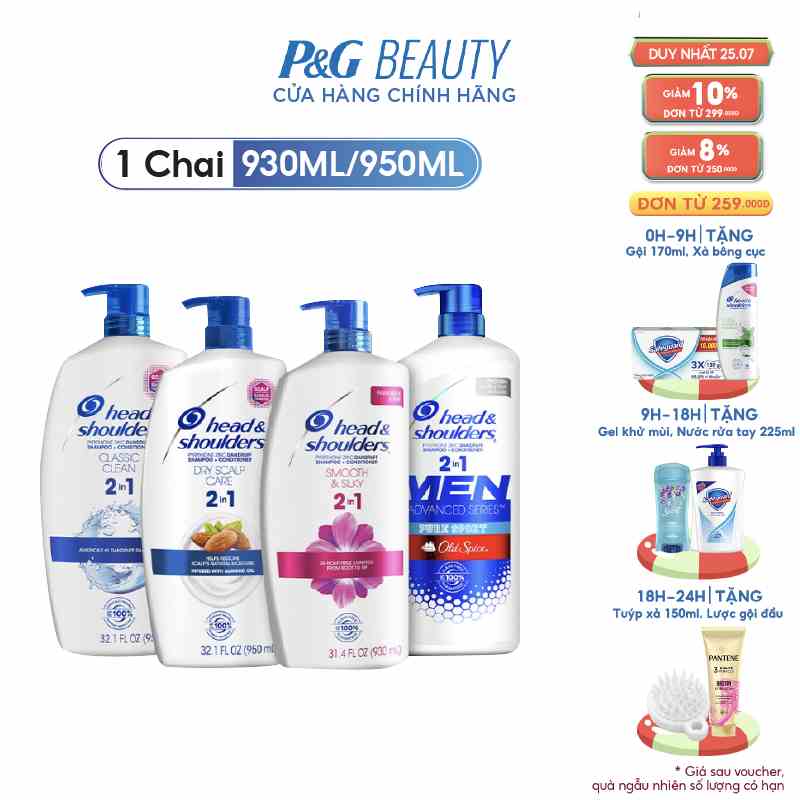 Gội xả 2in1 Head & shouder nhiều mùi hương 930ml/950ml