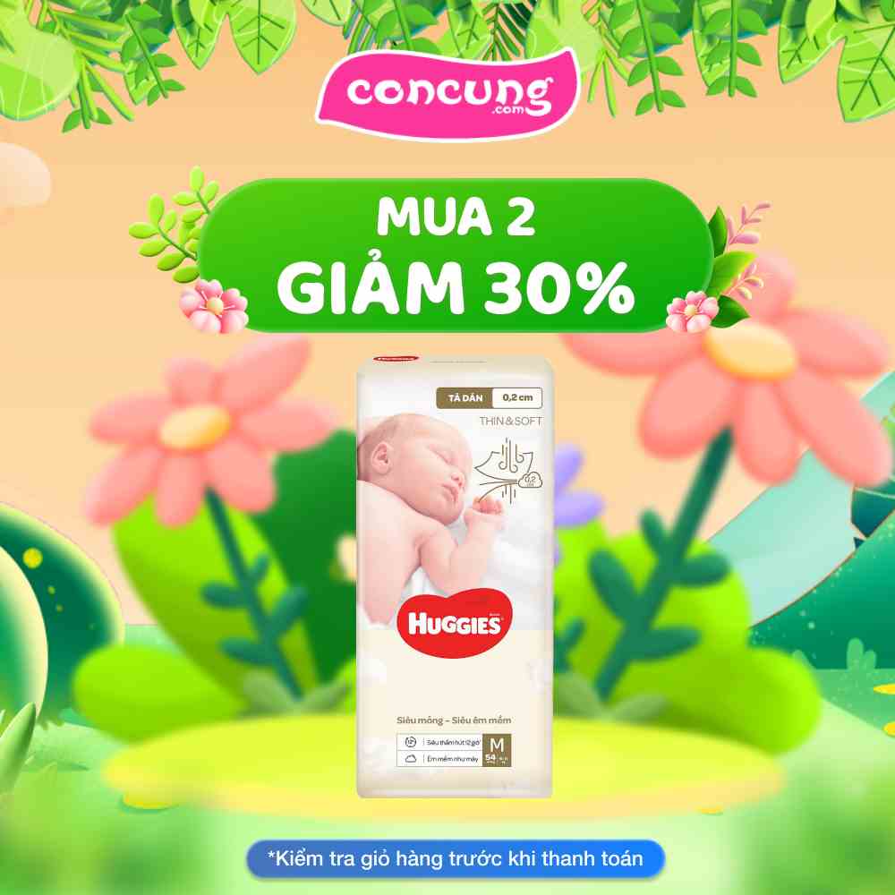 Bỉm tã dán Huggies Thin & Soft size M 6-11kg 54 miếng