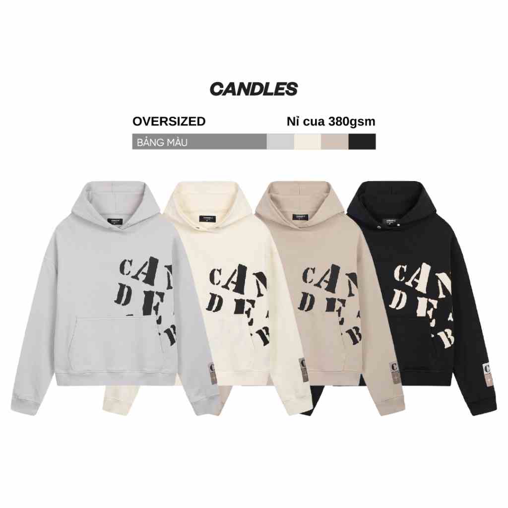 Áo hoodie nam nữ oversized CANDLES COLDZY hình in sắc nét kết hợp tag collection và logo nỉ chân cua 380gsm chính hãng