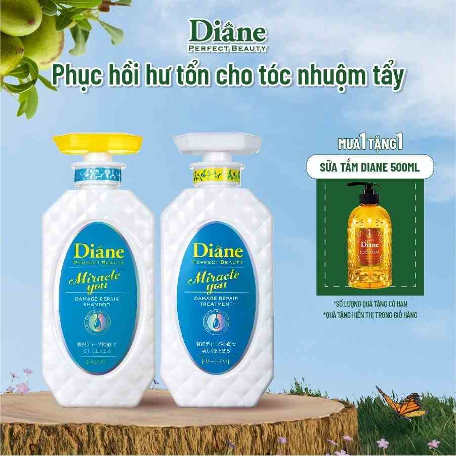 Combo gội xả phục hồi hư tổndành cho tóc nhuộm tẩy Diane Miracle You Damage Repair & Treatment 450ml*2