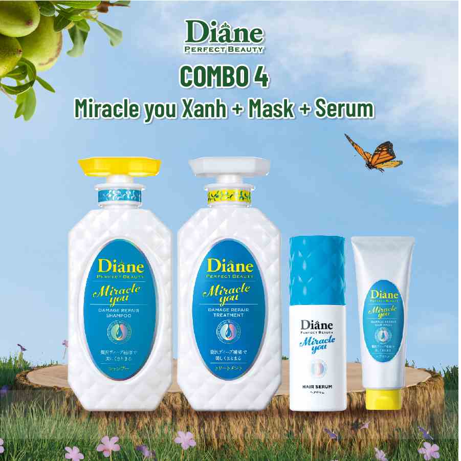 Combo 4 Dầu gội xả + Serum + Mặt nạ tóc dành cho tóc nhuộm tẩy Diane Miracle You Damage Repair & Treatment 450ml*2