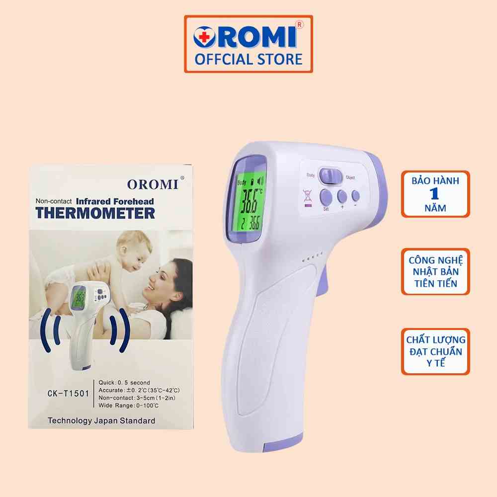 [Mã BMLTB35 giảm đến 35K đơn 99K] Nhiệt kế điện tử hồng ngoại OROMI CK-T1501 - Máy đo thân nhiệt - Hàng chính hãng