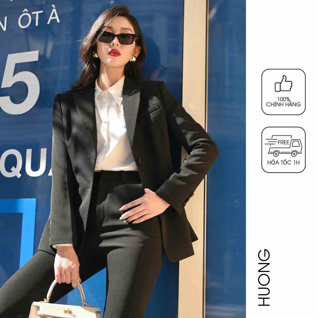 Áo blazer tuxedo đen HUONG BOUTIQUE HBVEST206