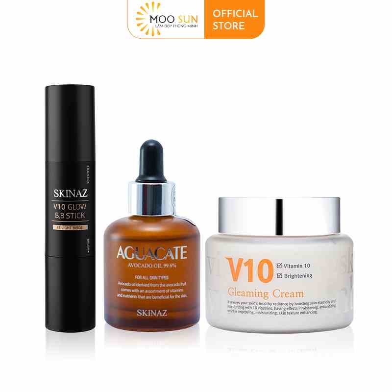 [Combo] Kem v10 100ml + Serum Bơ Aguacate Oil 99,6% 30ml + Kem nền Skinaz V10 Glow BB Stick 10g Skinaz Hàn Quốc