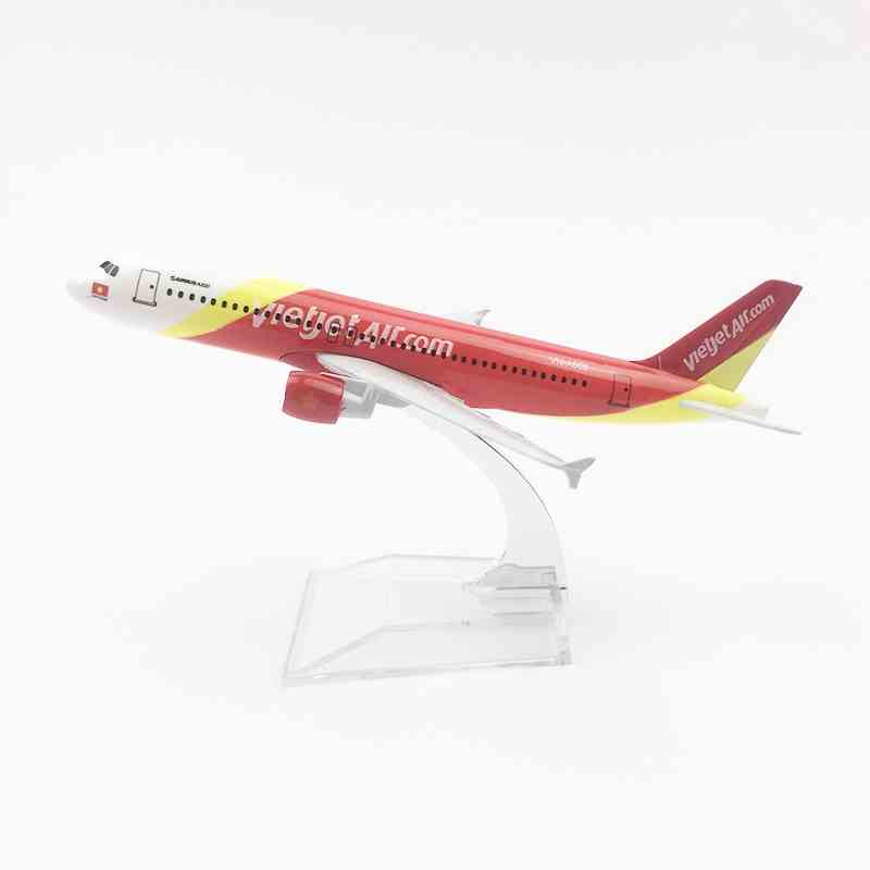 Đồ chơi mô hình máy bay Vietjet Airbus A320 KAVY bằng hợp kim có chân đế đi kèm, đẹp tinh xảo dài 16 cm