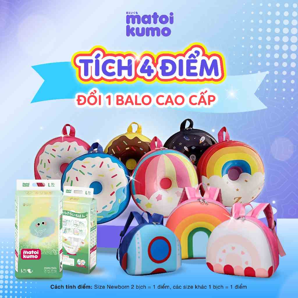 Combo 4 bịch tã dán bỉm quần nhãn hiệu MATOI KUMO dòng Extremely Thin xuất xứ Nhật Bản thoáng khí, mềm mại đủ size