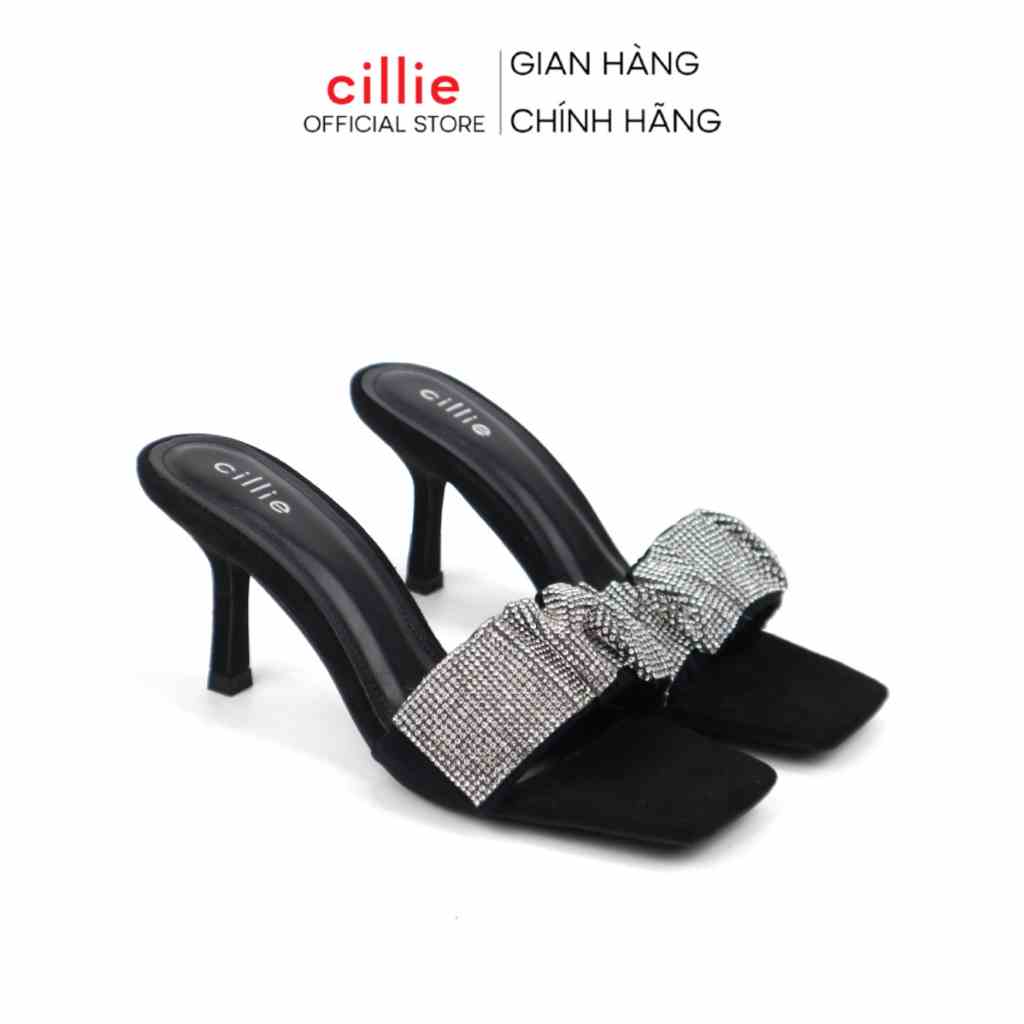 Guốc nữ quai ngang bèo đính đá gót nhọn thanh lịch thời trang cao 7cm đi làm đi chơi dạo phố Cillie 1035