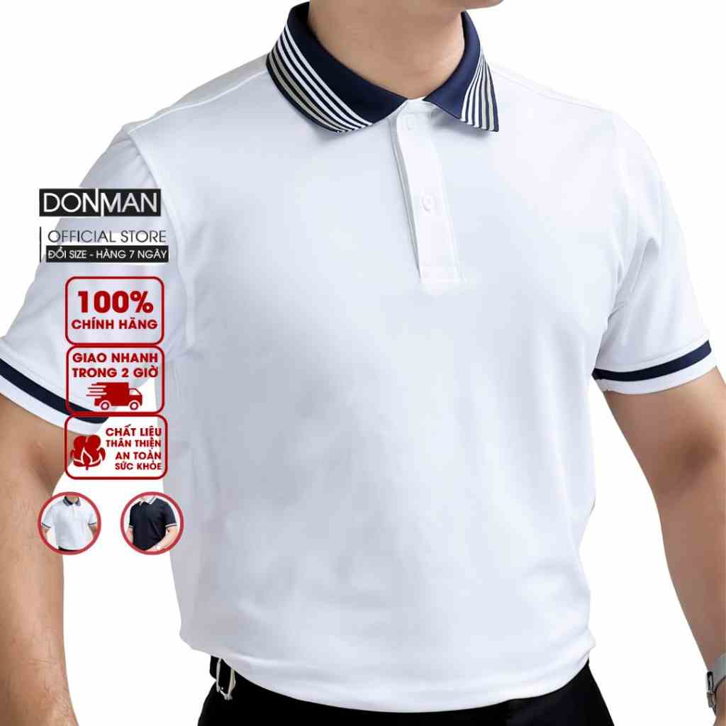 Áo Polo phố sọc Nam DONMAN cao cấp với chất Premium CVC pique form Slimfit Thấm hút mồ hôi tốt, giảm nhiệt  AT41