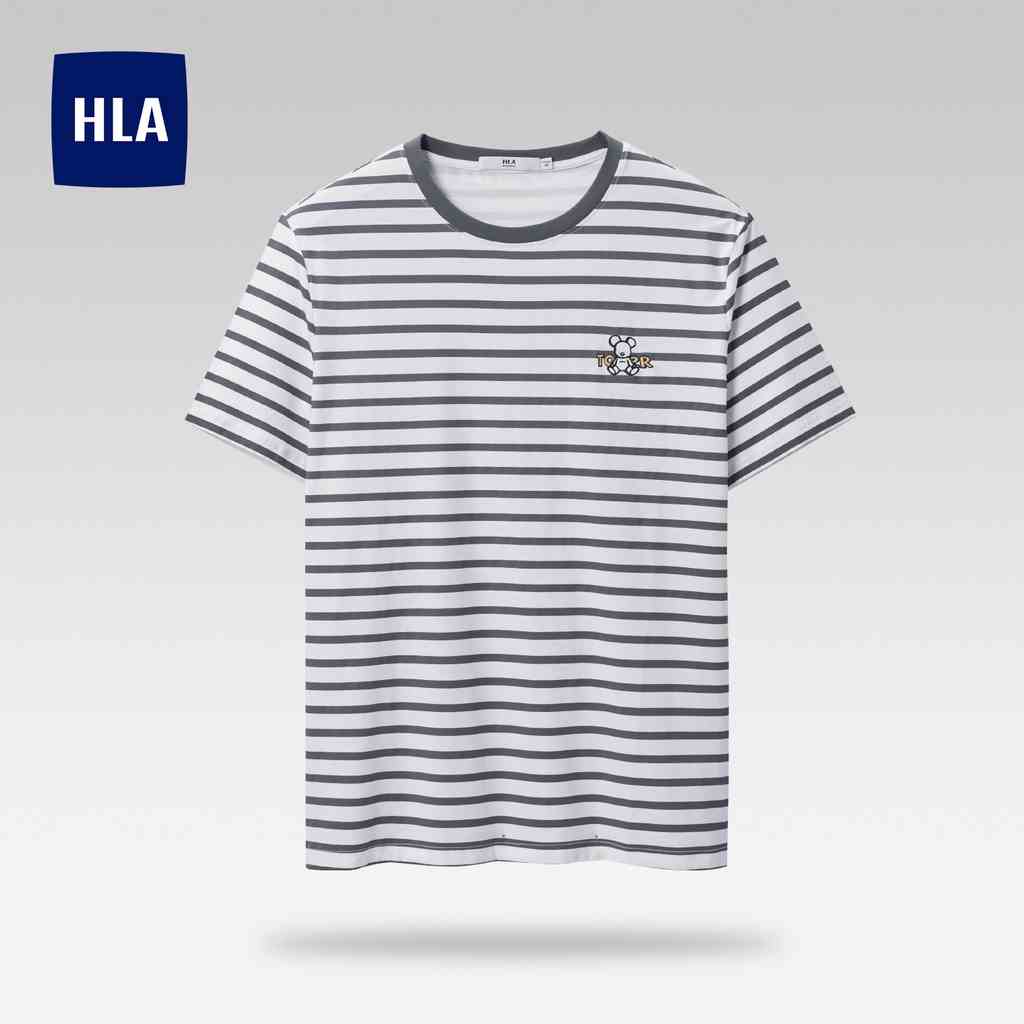 [Mã BMLTB200 giảm đến 100K đơn 499K] HLA - Áo thun nam ngắn tay kẻ sọc Qee Joint striped round neck casual top