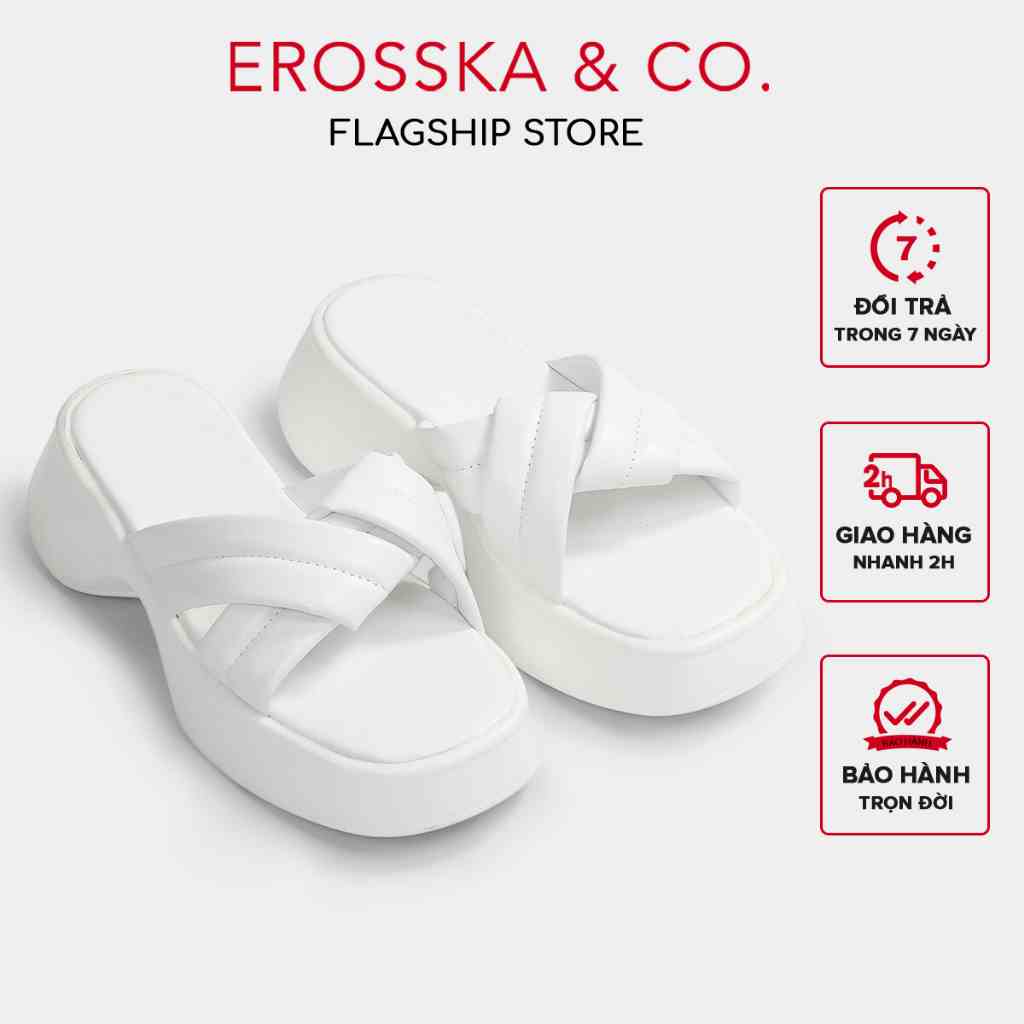 [Mã FA10K28 giảm đến 10k đơn 99k] Erosska - Dép nữ thời trang quai chéo đế xuồng trẻ trung cao 3cm màu trắng - SB003