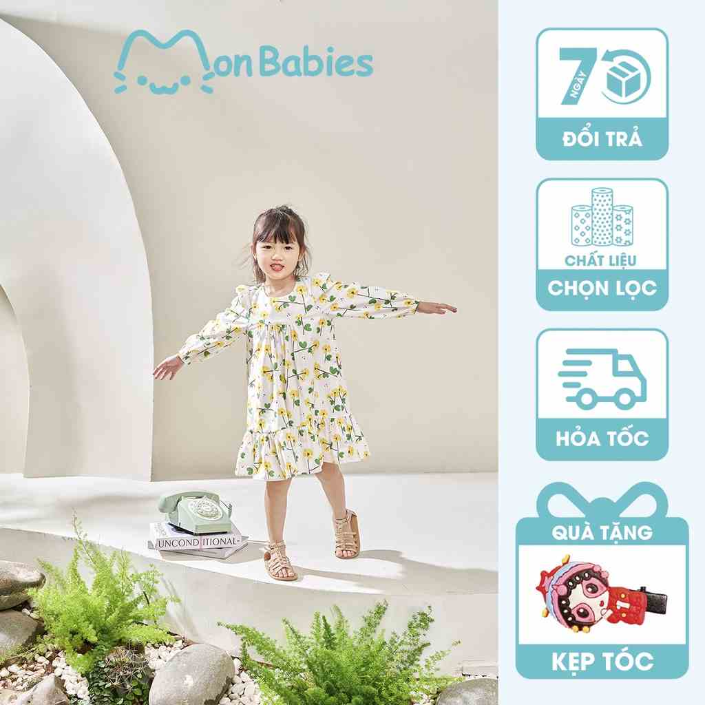 Váy babydoll cho bé gái, chất cotton nhẹ mát, váy hè cho bé gái dáng dài cho bé 2,3,4,5,6 tuổi MonBabies VDG22w05