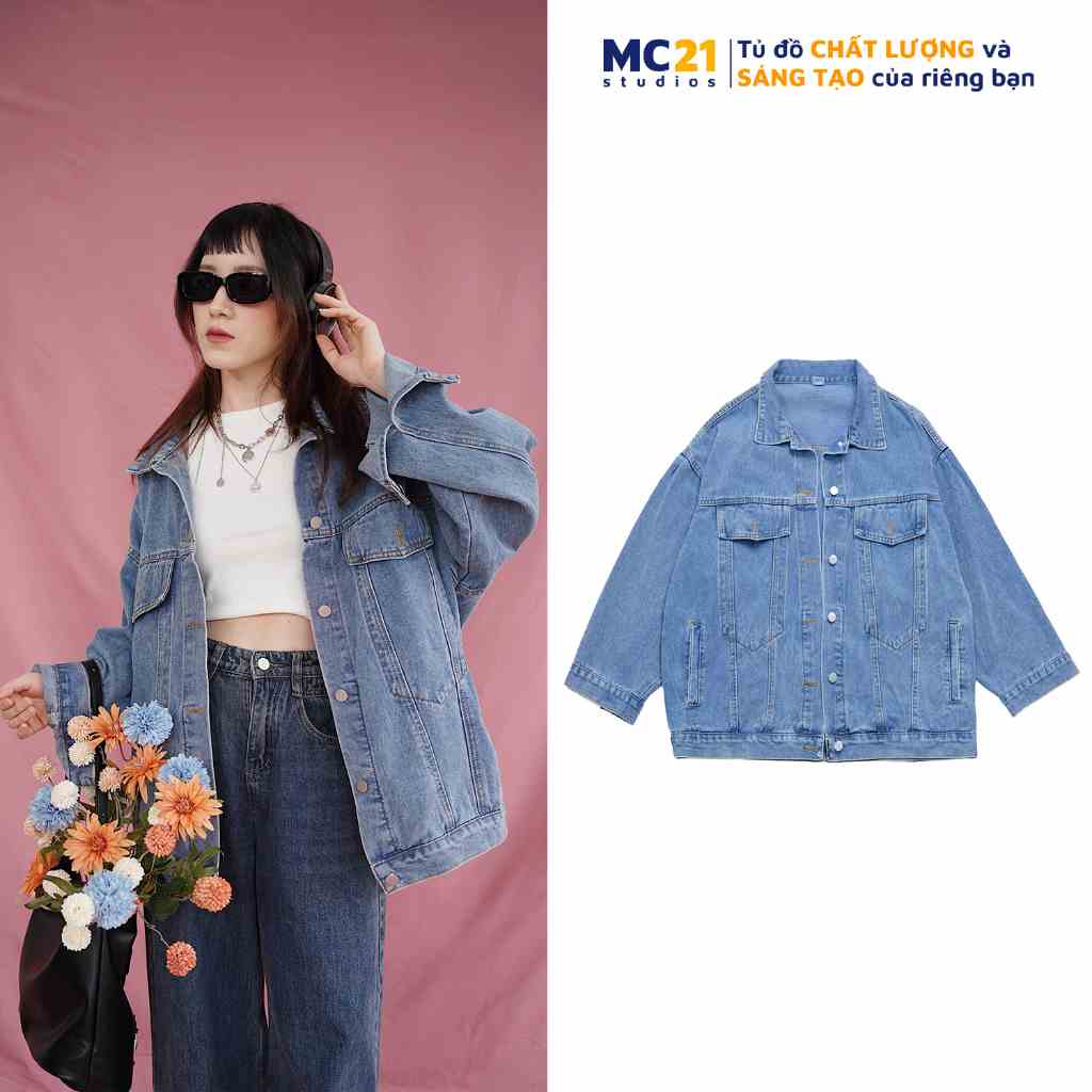 Áo khoác denim bigsize MC21.STUDIOS jacket bò oversize Unisex dáng rộng Ulzzang Streetwear Hàn Quốc A3505