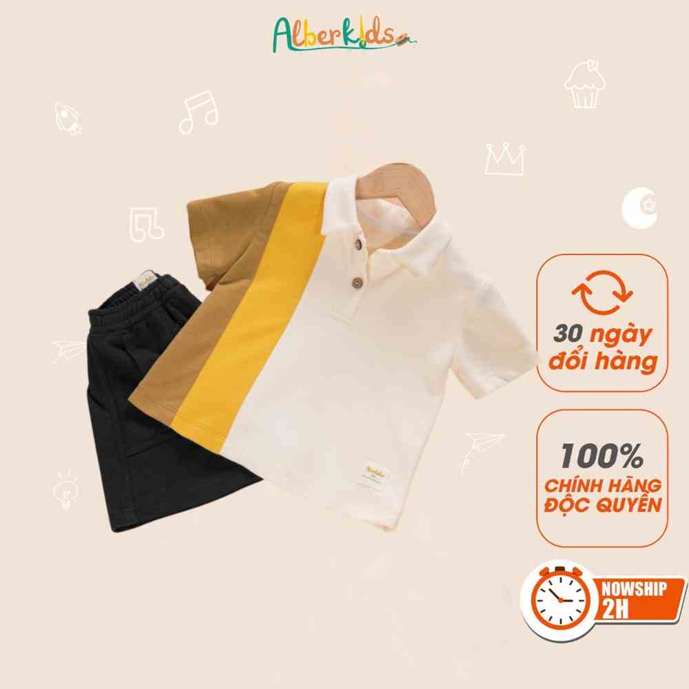 Sét đồ bộ bé trai Alberkids ao Polo phối 3 màu quần đùi màu đen cho trẻ em 5,6,7,8,9,10,11,12 tuổi AB0175 AB0176