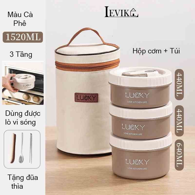 Hộp đựng cơm giữ nhiệt LEVIKA ,Hộp cơm trưa văn phòng cách nhiệt bằng thép không gỉ 304.HC09