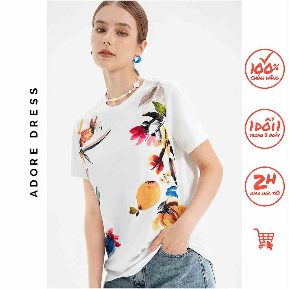 Áo phông graphic T-shirts cotton  in summer flowers 2 bên 311TS2005 ADORE DRESS