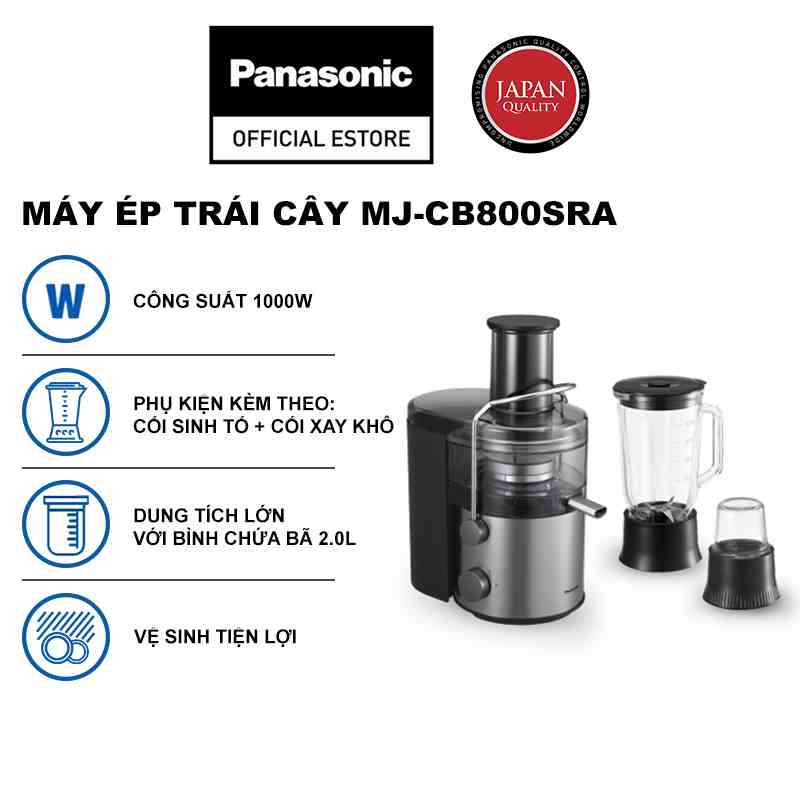 Máy ép trái cây đa năng Panasonic MJ-CB800SRA-Mâm xay 100% kim loại-Kèm cối sinh tố