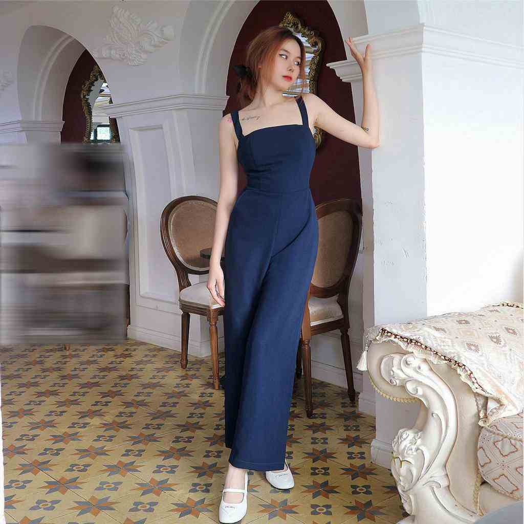 Jumpsuit nữ dáng dài ống rộng thiết kế 2 dây cột nơ lưng kèm mút ngực nhiều màu Callene (CC312)