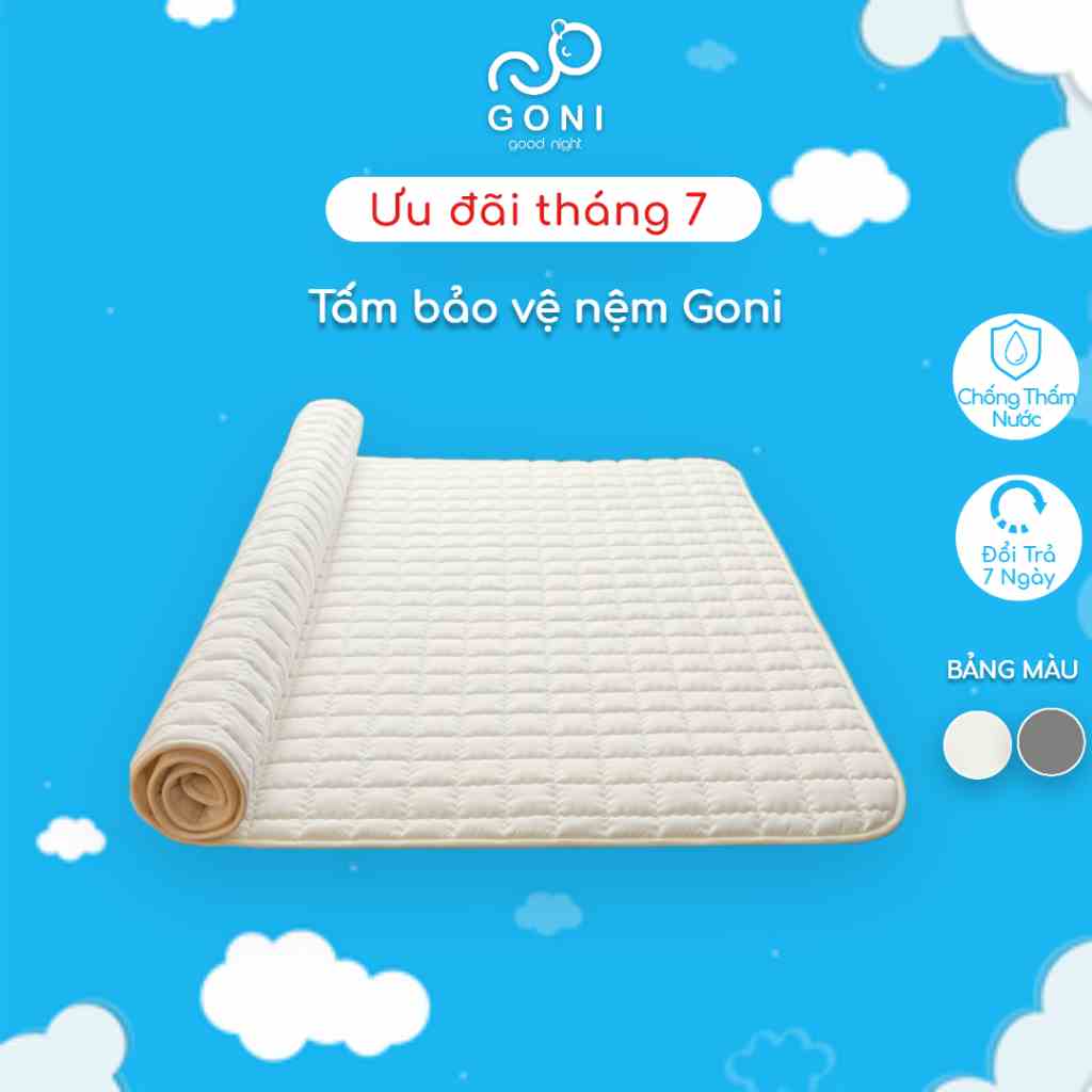 Tấm bảo vệ nệm chống thấm Goni, tấm lót bảo vệ nệm kích thước 1m x 2m, 1m2 x 2m, 1m4 x 2m, 1m6x 2m, 1m8 x 2m, 2m2 x 2m