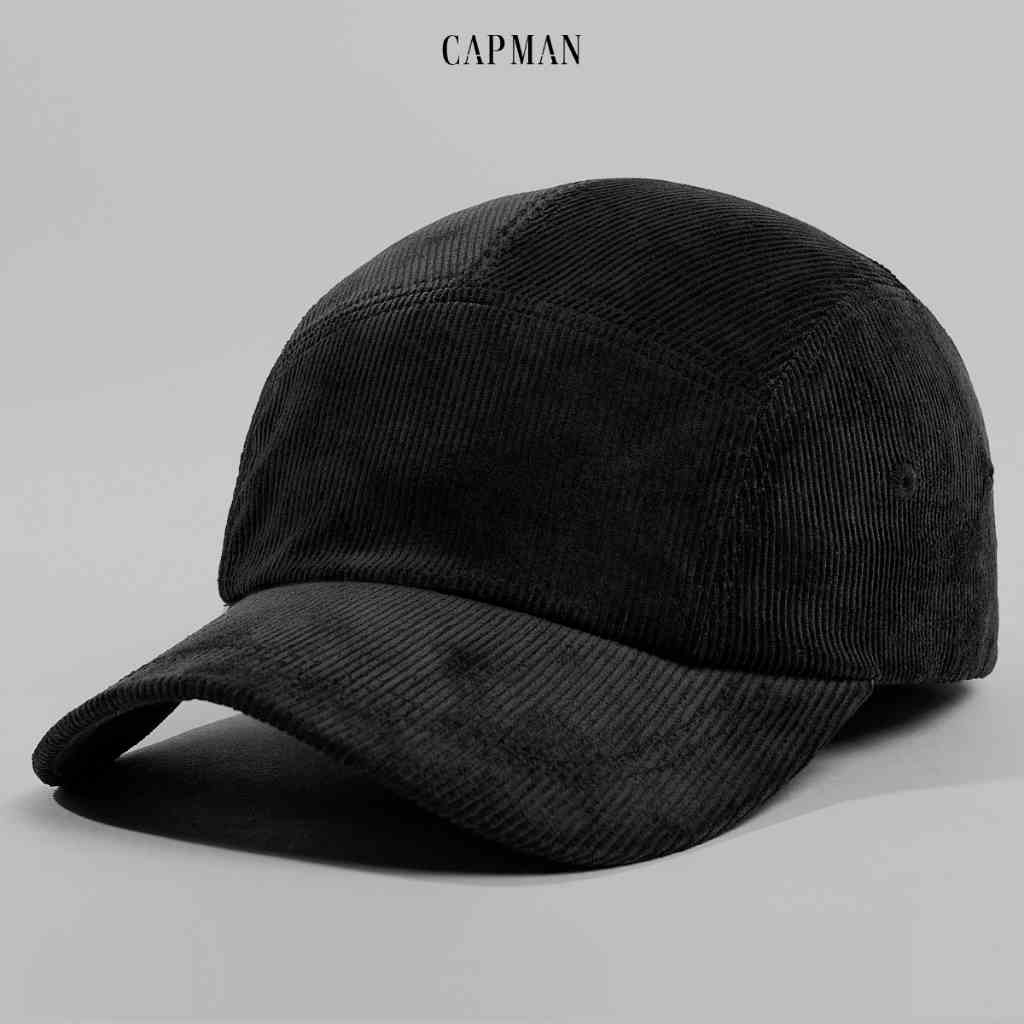 Mũ lưỡi trai thể thao 5panel CAPMAN màu đen CM83 nhung tăm