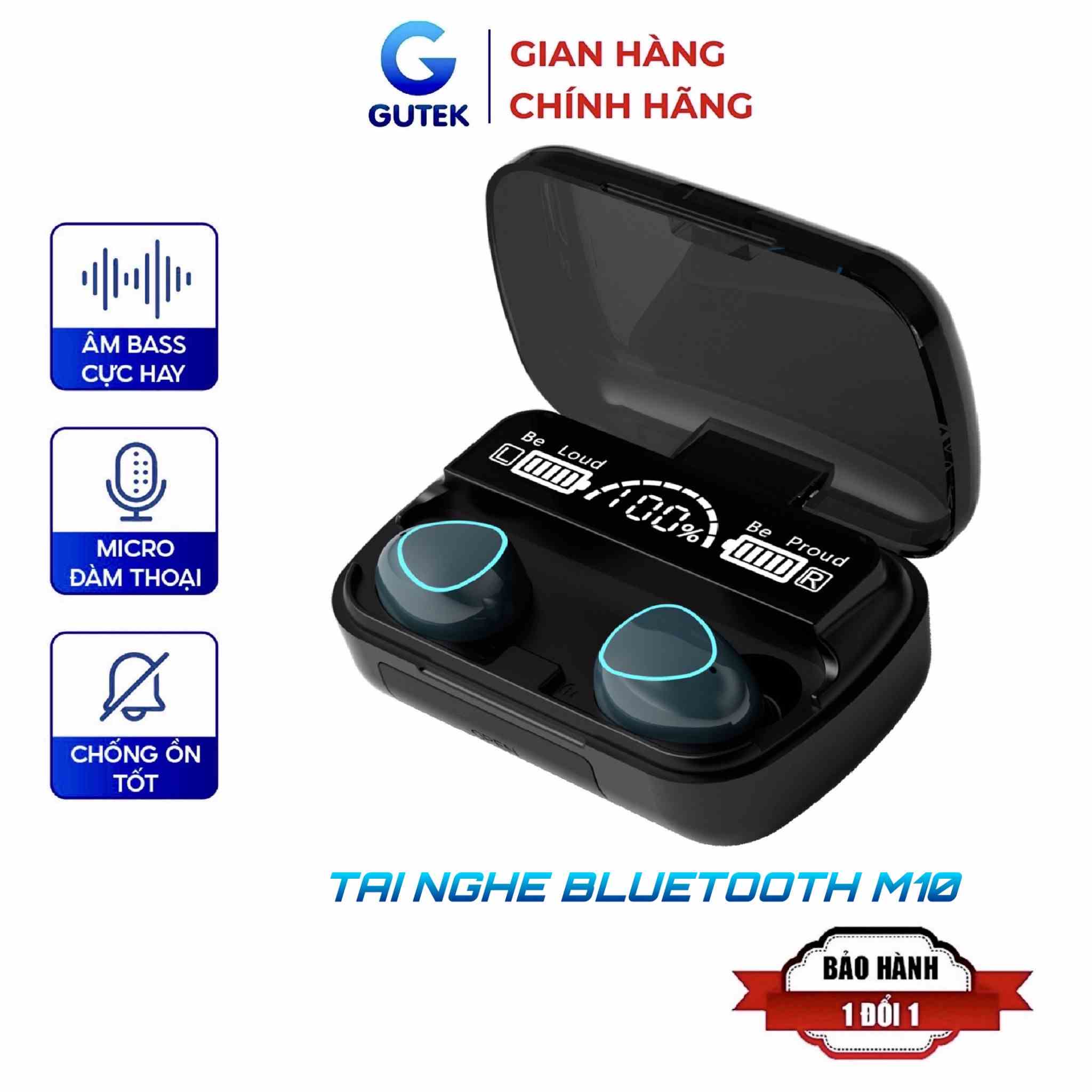 Tai nghe bluetooth Gutek M10 Pro nhét tai chống ồn bass mạnh pin lâu chống nước tốt