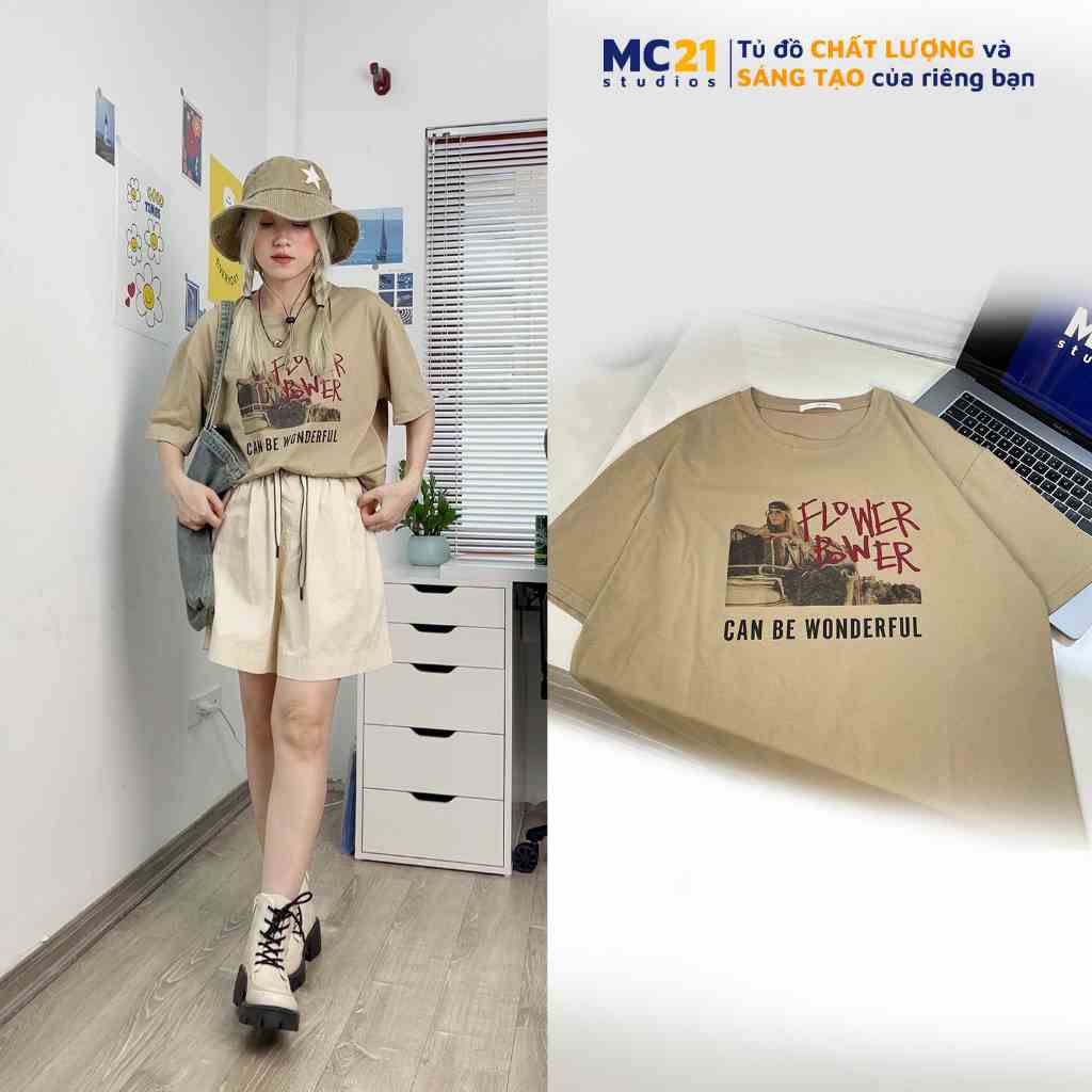 Áo phông MC21.STUDIOS oversize tay lỡ Unisex Ulzzang Streetwear Hàn Quốc tee form rộng t-shirt nam nữ pull A3610