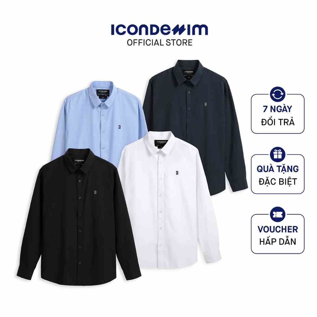 Áo Sơ Mi Nam Oxford Dài Tay ICONDENIM Blank Color Embroider Slimfit SMID0144