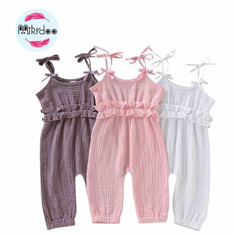 Áo liền quần MIKRDOO vải lanh cotton cho bé gái sơ sinh 0-18 tháng tuổi
