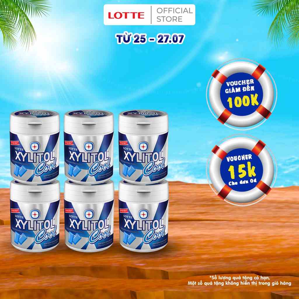 [Mã BMLTB35 giảm đến 35K đơn 99K] Combo 6 hũ Kẹo gum không đường Lotte Xylitol Cool 130,5 g