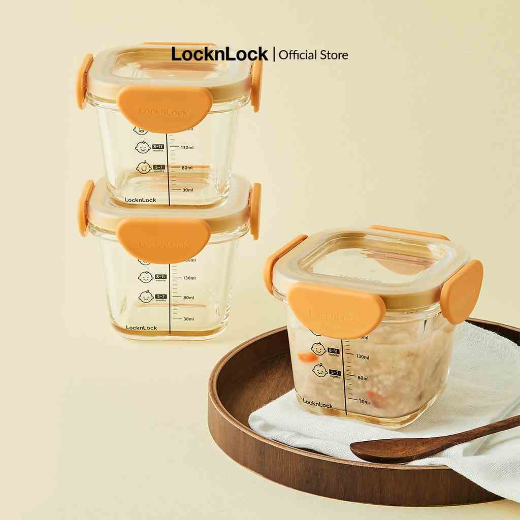 [Mã LIFEMC07CBAU giảm 50k đơn 350k] Hộp đựng thức ăn cho bé bằng thủy tinh Lock&Lock 260ml x 3 hộp - LLG510S3