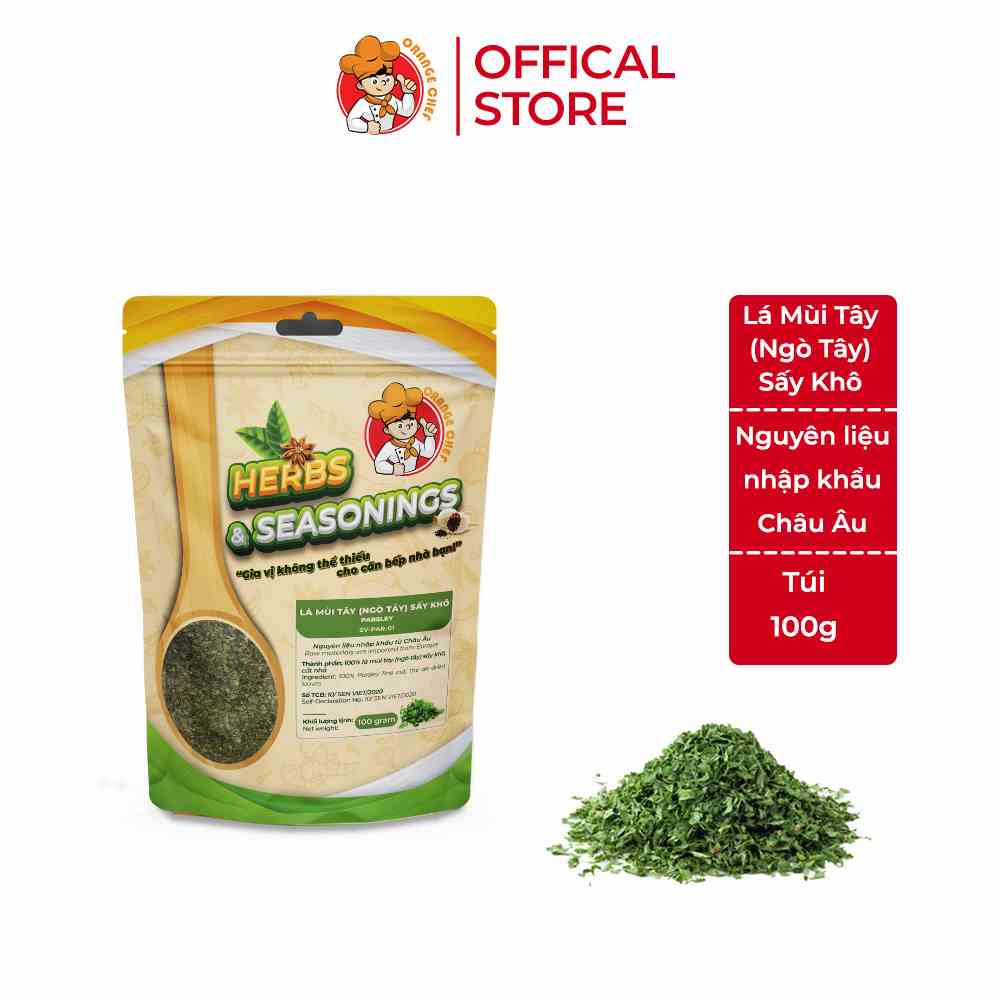 Lá mùi tây (ngò tây) sấy khô Parsley Orange Chef túi 100G - Nguyên liệu nhập khẩu từ Châu Âu