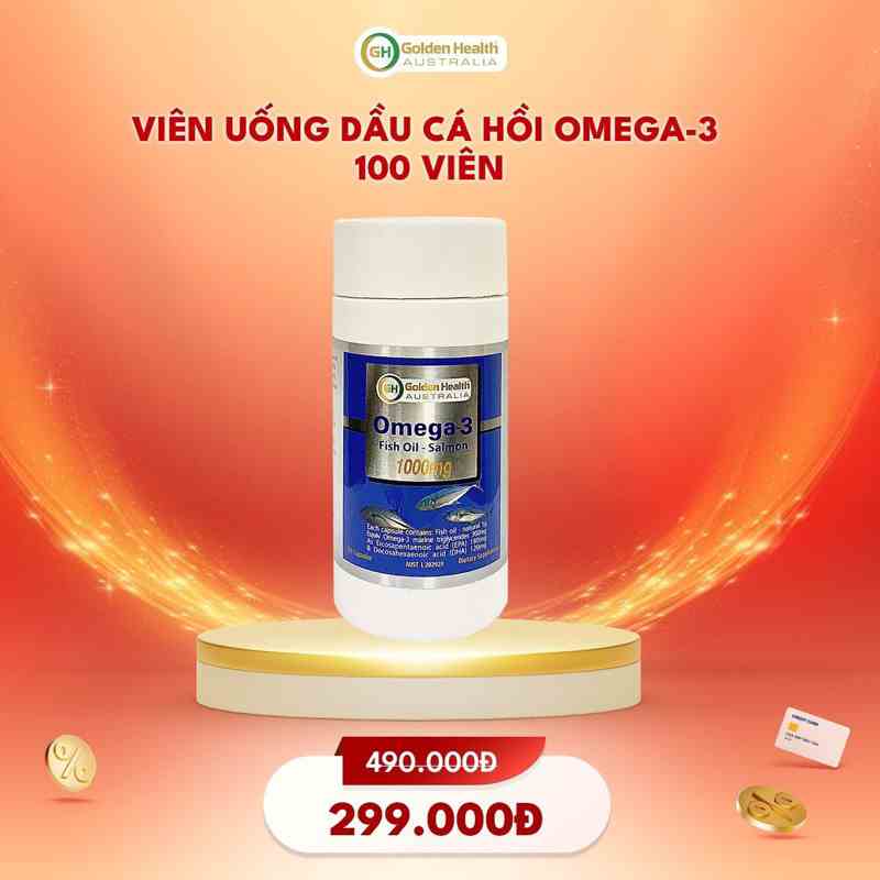 [GOLDEN HEALTH] Viên uống dầu cá hồi Omega-3 - Salmon Fish Oil Omega3 1000mg hộp 100 Viên