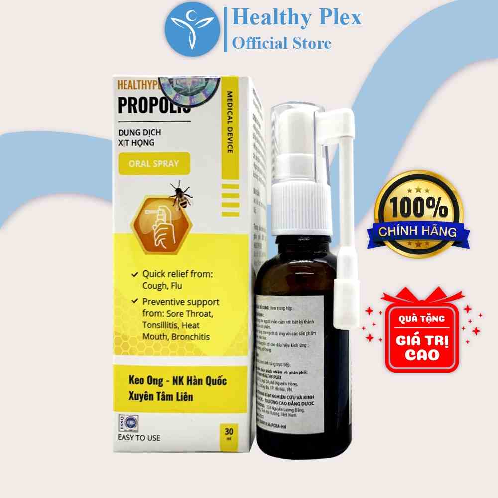 Xịt Họng Healthy Plex Propolis Giúp Giảm Ho, Giảm Đau Rát, Ngứa Họng Long Đờm, Phòng Ngừa Vi Khuẩn Chai 30 Ml