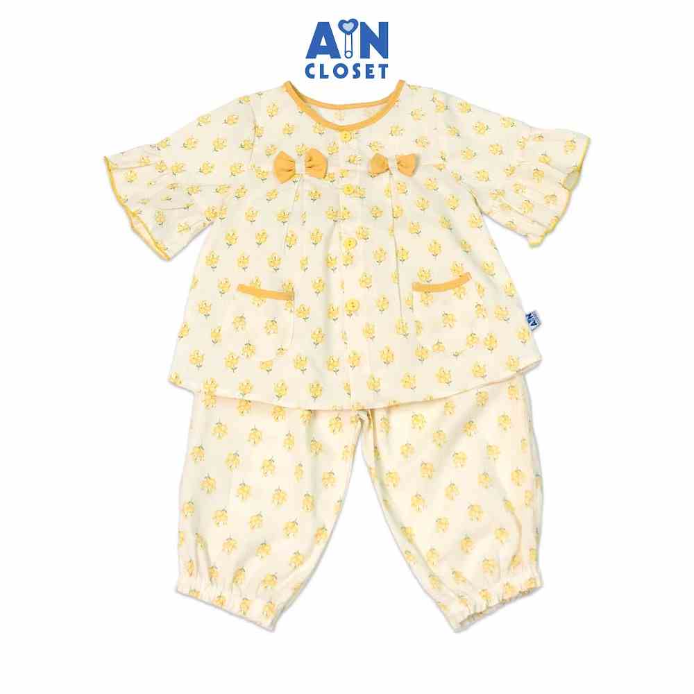 Bộ quần dài áo tay lỡ bé gái họa tiết bó Cát tường vàng cotton - AICDBGFVNEHS - AIN Closet