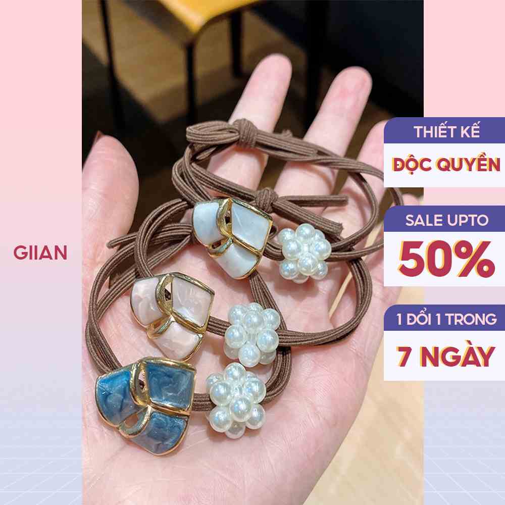 Dây buộc tóc cao su co giãn đính hoa và ngọc thời trang PK-DBT-HĐ - GIIAN