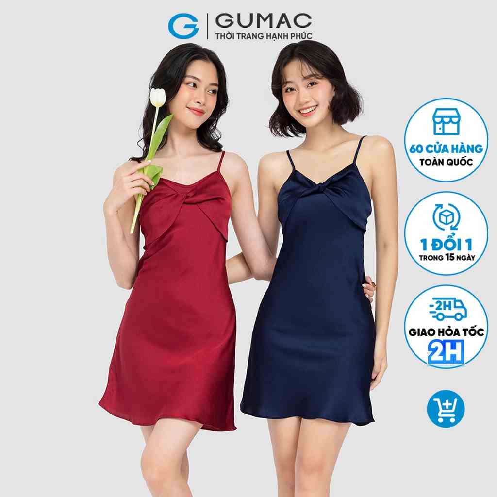 Đầm ngủ nữ thời trang GUMAC 2 dây xoắn ngực chất liệu lụa DC10060