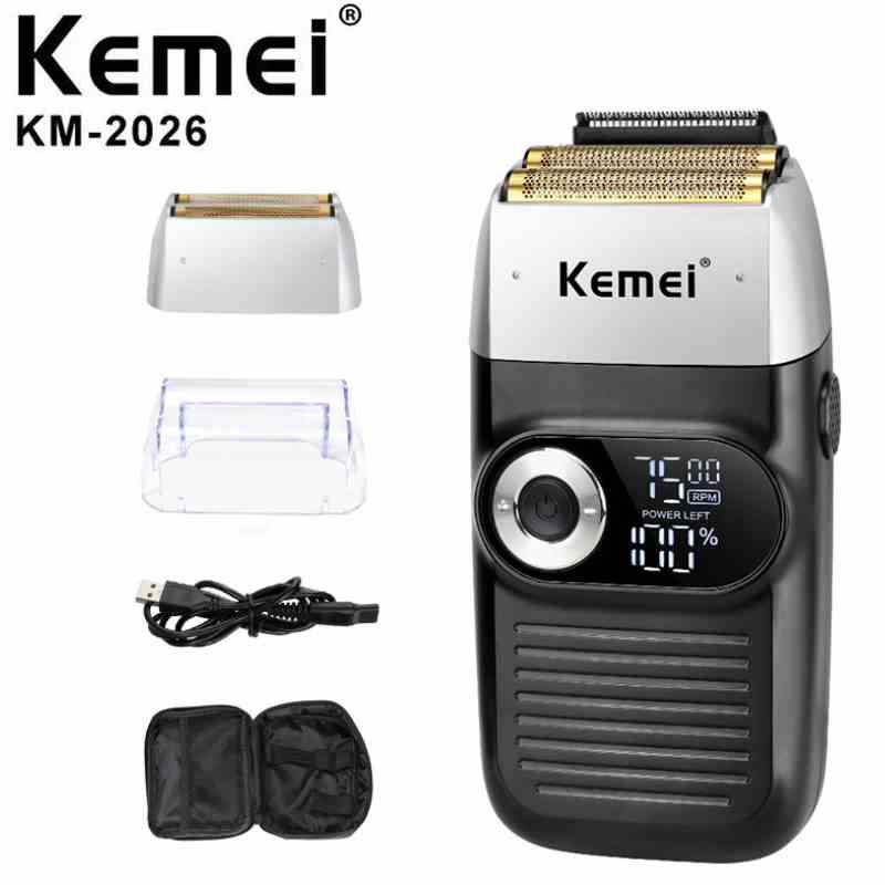 [Mã BMLTB35 giảm đến 35K đơn 99K] Máy cạo râu lưỡi kép 3 mức tốc độ Kemei KM-2026 màn hình LCD