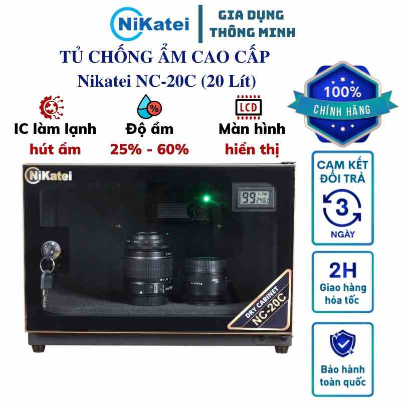 Tủ chống ẩm máy ảnh cao cấp NIKATEI NC-20C dung tích 20L - Hút ẩm cực nhanh - Bảo hành chính hãng 5 năm